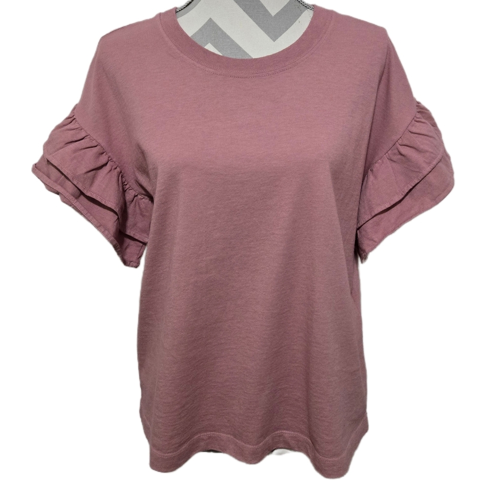 CURRENT/ELLIOTT Ruffle Short Sleeve Tee Dusty Pink Mauve Size 1 (Small)